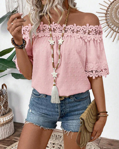 Blusa di Un Spalla con Pizzo e Fiore 3D