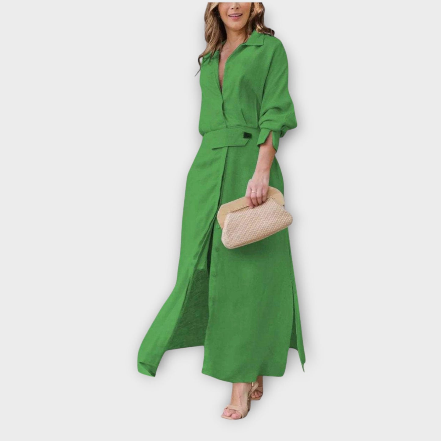 Abito Camisero Maxi Elegante con Cintura