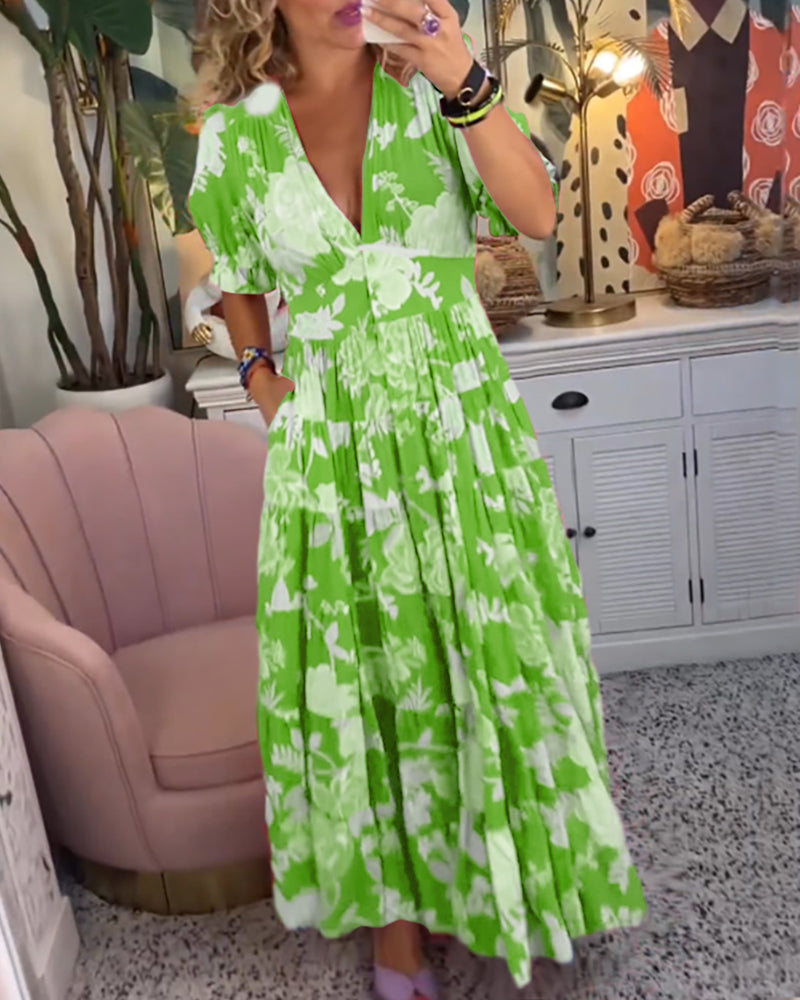 Catrisa ~ Abito Floreale con scollo a V e Tasche