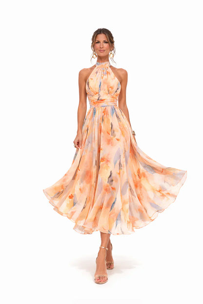 Esther | Abito con Collo halter e Stampa acquerello