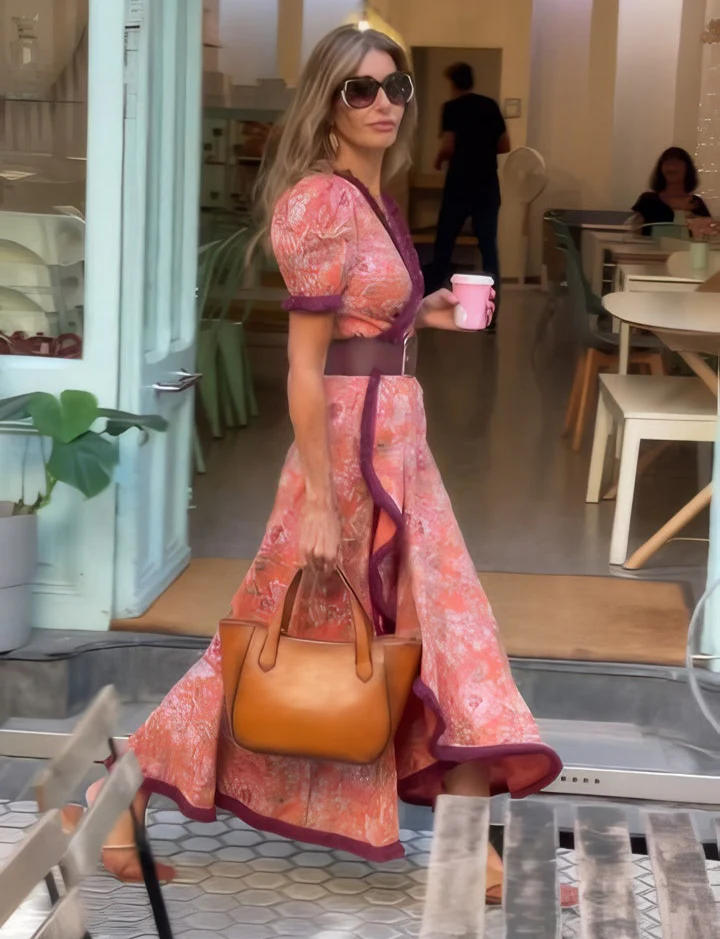 Abito maxi Rosa Elegante di Manica corta