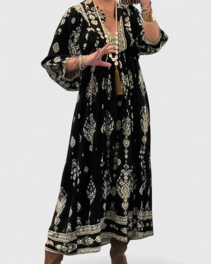 CLAIRE – ABITO MAXI BOHO CON scollo a V