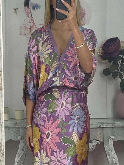 Camicia Exquisita di Satin con Stampa Floreale senza Spalle