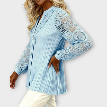 Blusa plissettata con Maniche di Pizzo Elegante