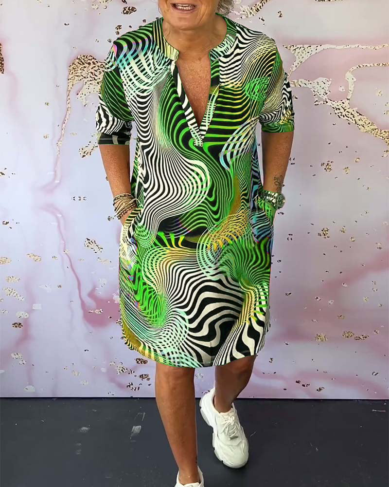 Abito midi di Collo a V Multicolore per Donne