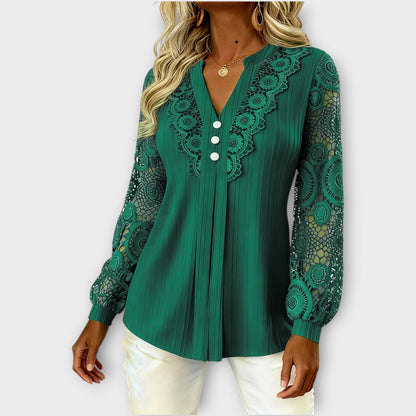 Blusa plissettata con Maniche di Pizzo Elegante
