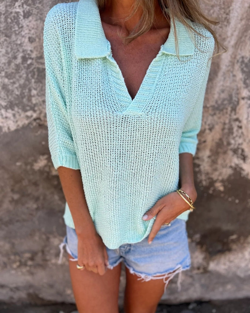 Peyton - Maglione in maglia casual a maniche lunghe con scollo a V
