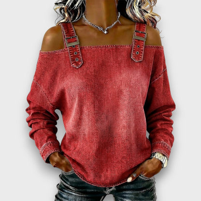 Elama – Top di Denim Senza Spalle