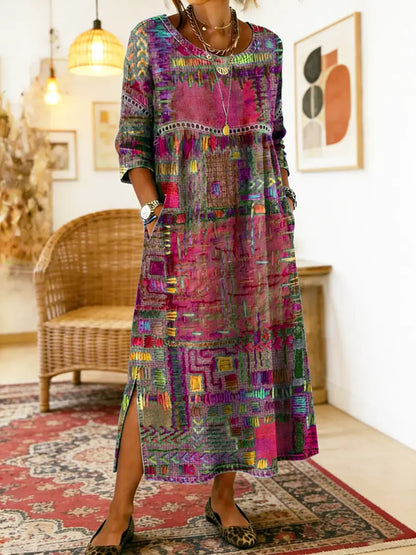 Manuela | Abito Denim con Patchwork etnico