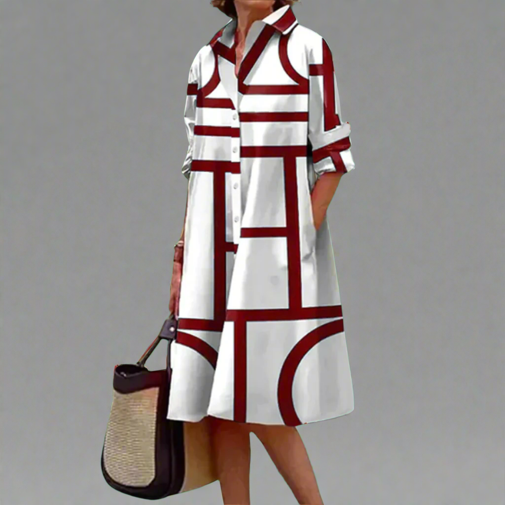 Greer - Abito da donna con stampa geometrica fino la rodilla