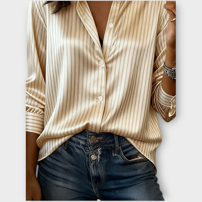 Blusa a Righe con Bottone in Stile Sedoso