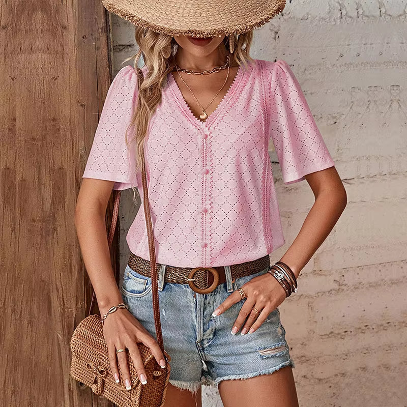 BLUSA ADELHEID I A MANICHE CORTE CON scollo a V