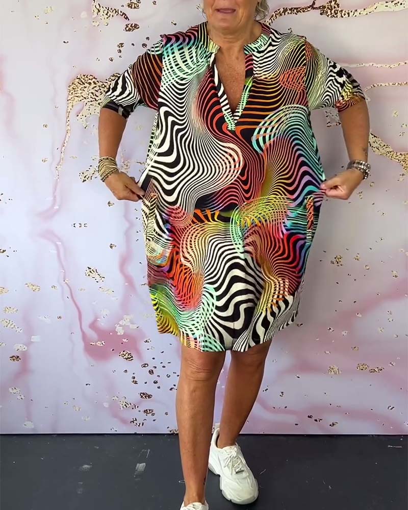 Abito midi di Collo a V Multicolore per Donne