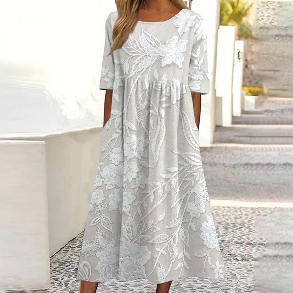 Maëlle – Abito Midi Classico con Stampato e Tasche Laterales