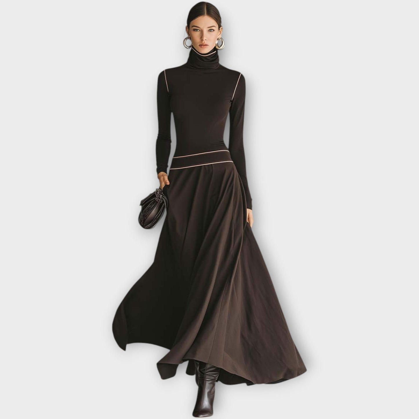 Abito maxi Elegante con Collo alto