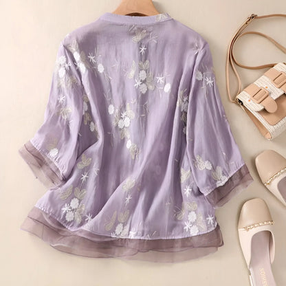 Peyton - Top di Cotone con Fiori Ricamate
