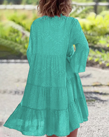 Skylar - Abito Chic con scollo a V e Maniche Acampanadas 3/4 con Volant