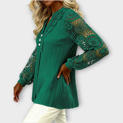 Blusa plissettata con Maniche di Pizzo Elegante