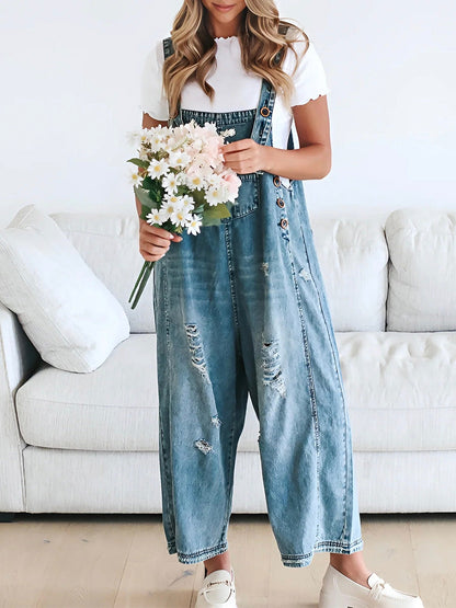ELESSA – OVERALLS DI DENIM DI VESTIBILITÀ LARGO IN LOOK DESGASTADO