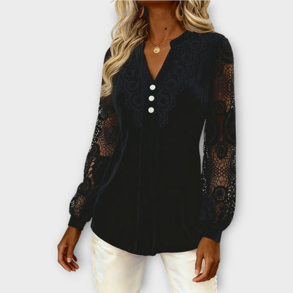Blusa plissettata con Maniche di Pizzo Elegante
