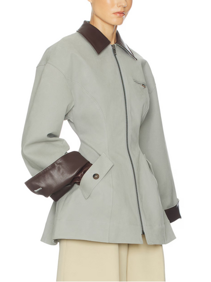 Giacca Cropped Oversize in PU Grigio chiaro