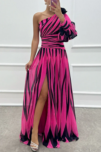 Shiloh - Elegante Abito Maxi di Righe con Un Hombro
