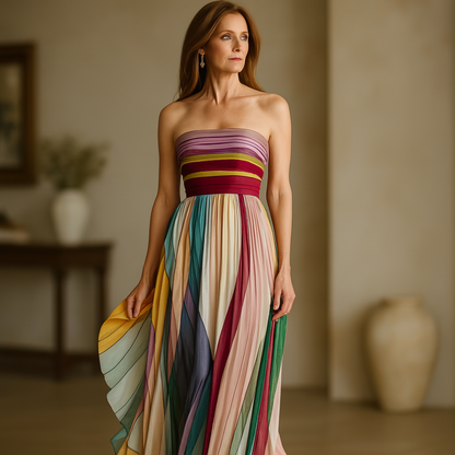 Dylan - Abito Maxi di Spalline Tubo con Righe Coloridas