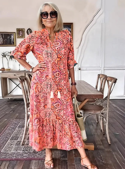 Carolette - Abito maxi di Collo con Cordino Boho