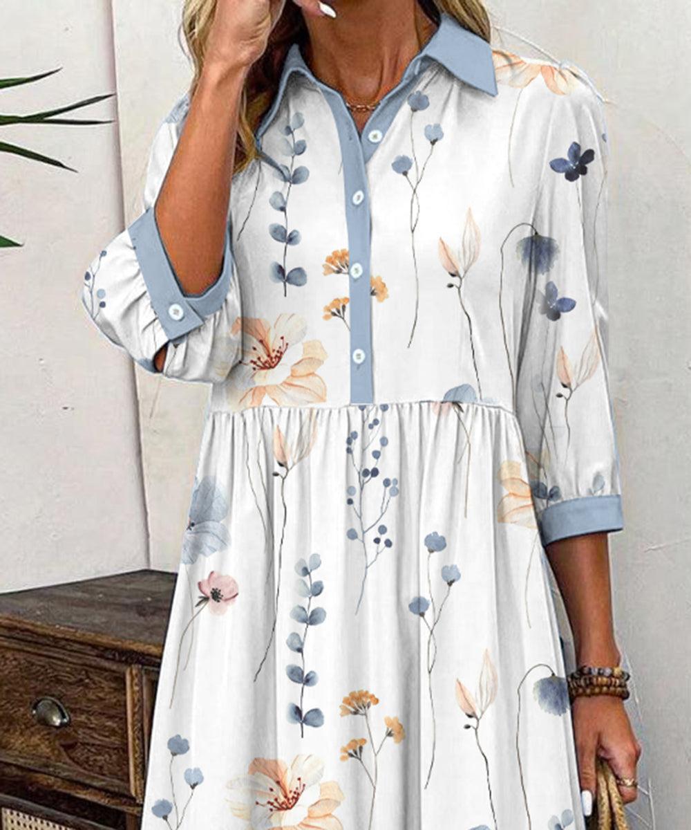 Elvienne | Abito Maxi Fresco con Stampato e Collo