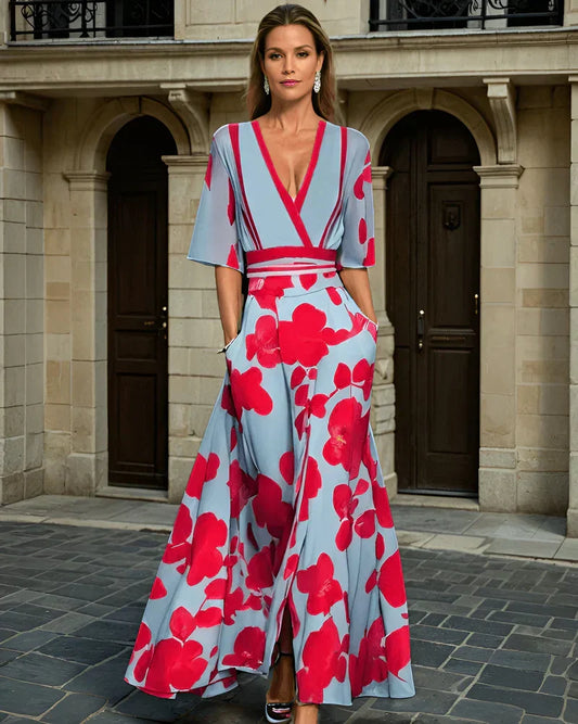 Elisa - Abito Maxi Envoltura Elegante con Fiori
