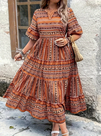 Sylpha - Abito Bohemio di Impressione Étnica Elegante