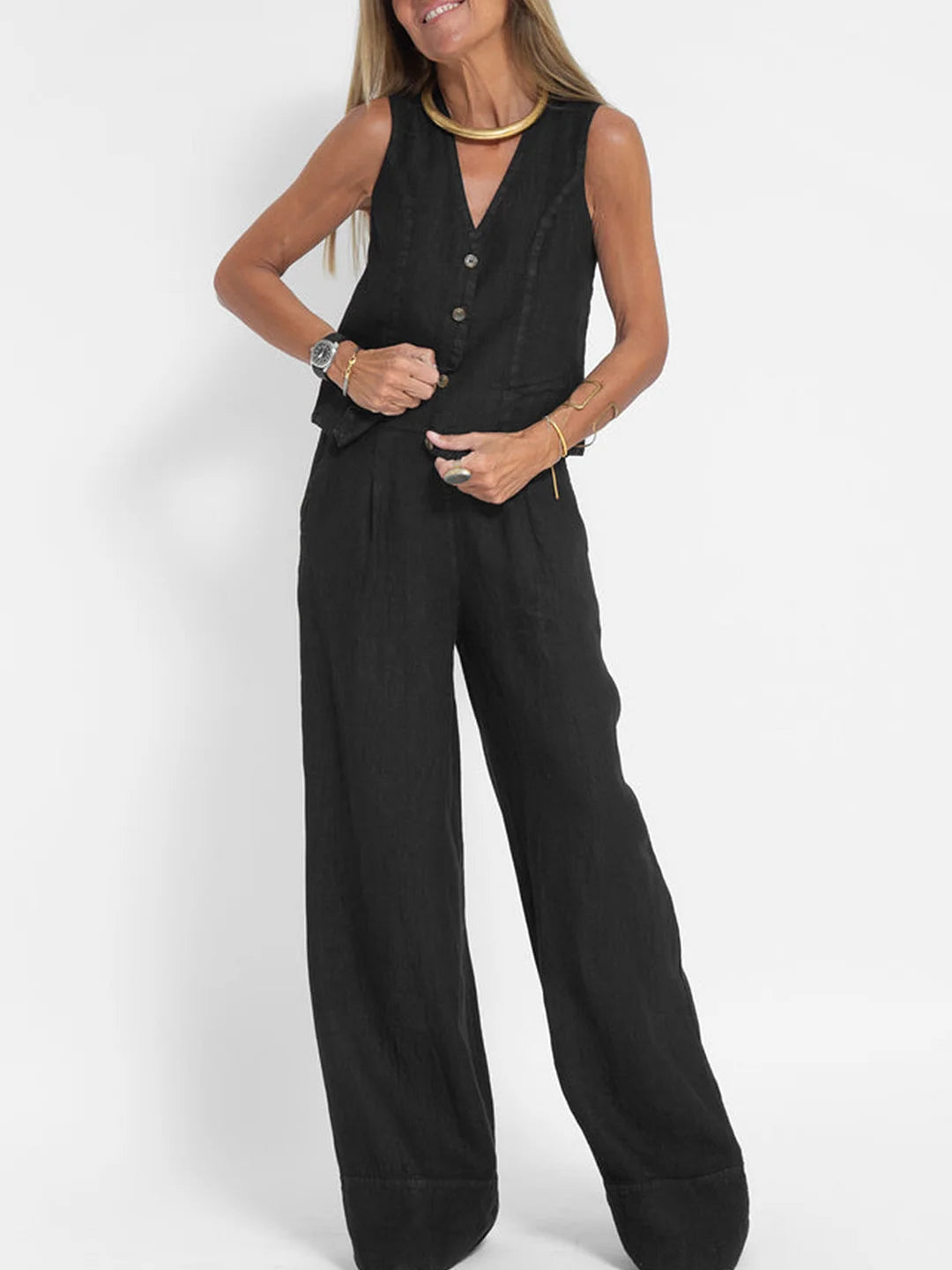 Aira - Set di Gilet Abotonado e Pantaloni a gamba larga