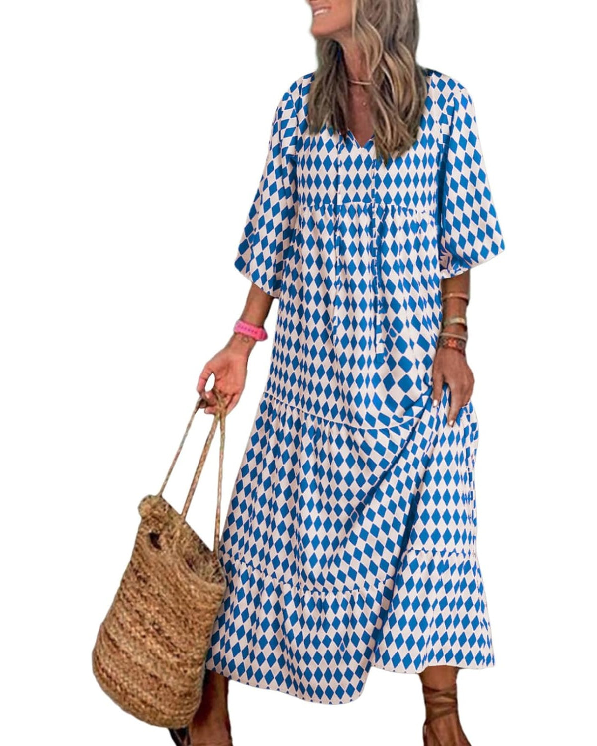 WINONA – ABITO MAXI GEOMETRICO BOHEMIO CON MANICHE A PALLONCINO PER DONNA