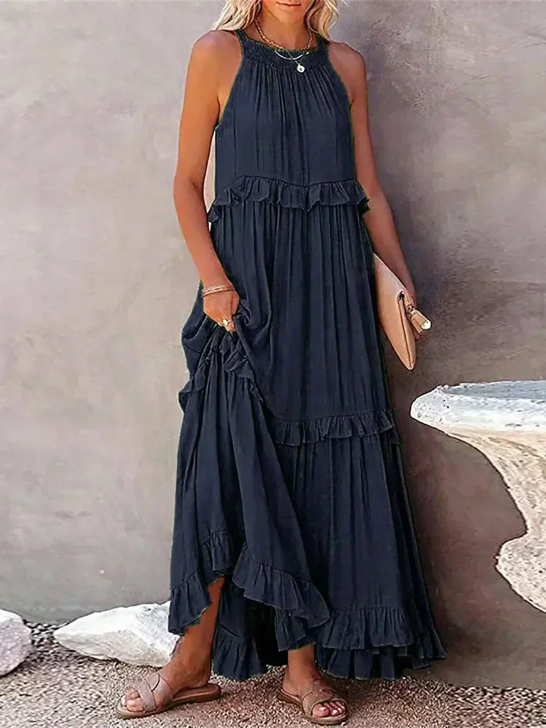 Landry - Abito senza maniche con volant chic