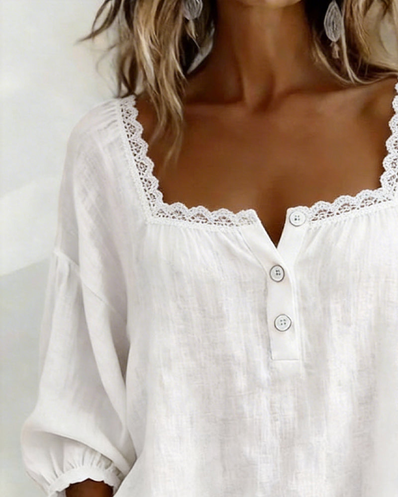 Blusa in pizzo con Scollo quadrato e Maniche a palloncino