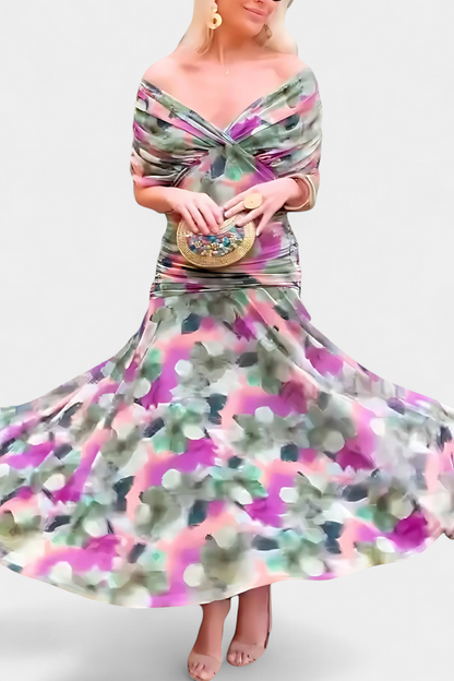 Abigail | Abito lungo Floreale con Scollo a V