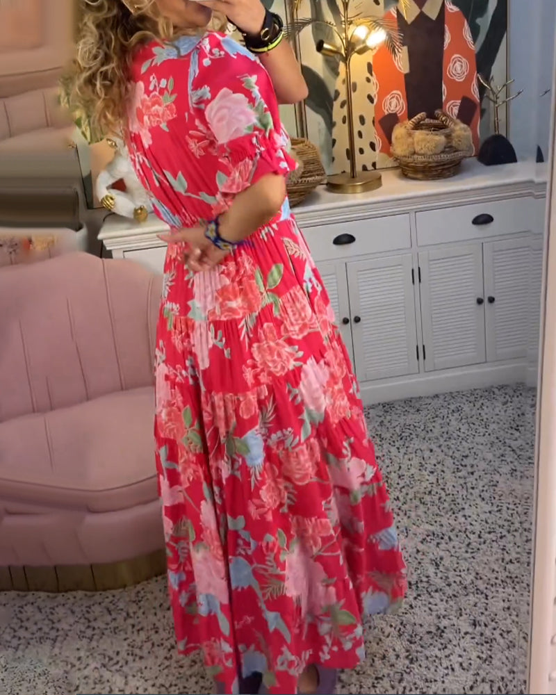 Catrisa ~ Abito Floreale con scollo a V e Tasche