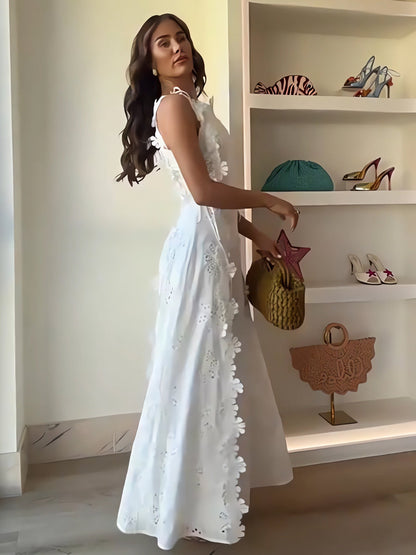 Éliora – Abito Maxi di Pizzo Floreale con Spalline Ajustables