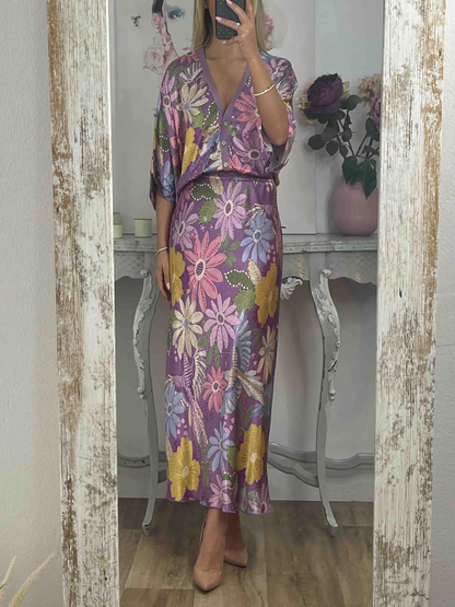 Camicia Exquisita di Satin con Stampa Floreale senza Spalle