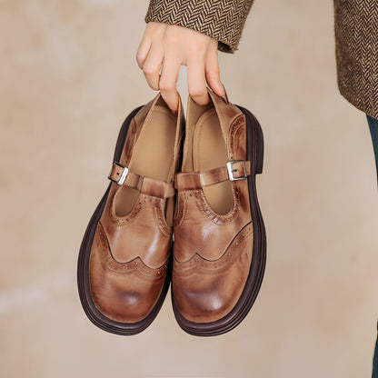 Erika - Scarpe retrò in pelle grueso da donna