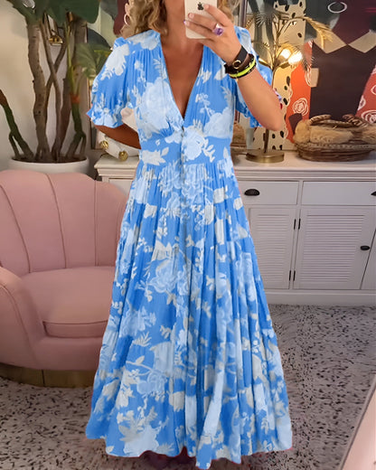 Carine | Abito di fiori con scollo a V e tasche