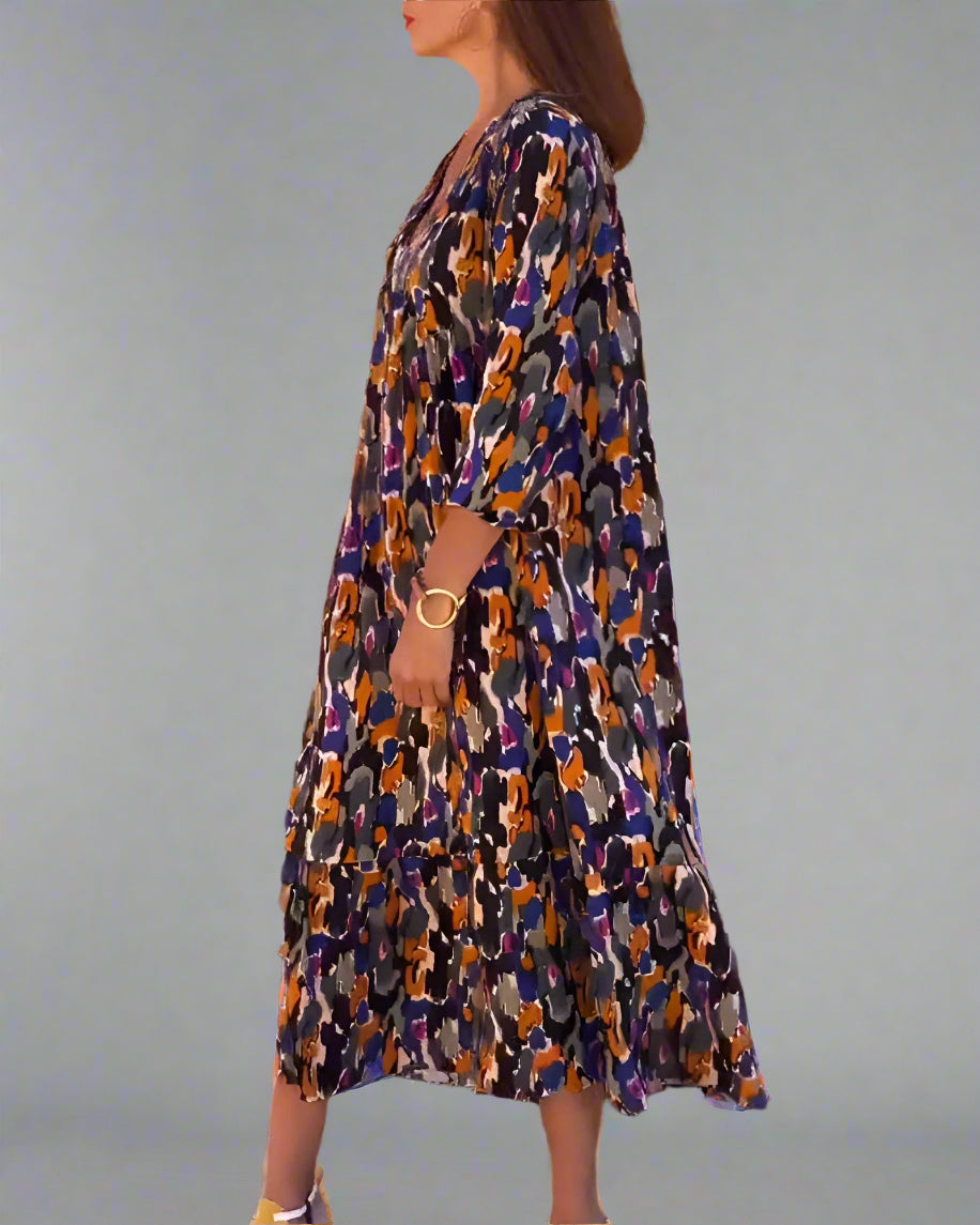 Walburga | Abito Maxi Rétro con scollo a V e Comfort Elegante