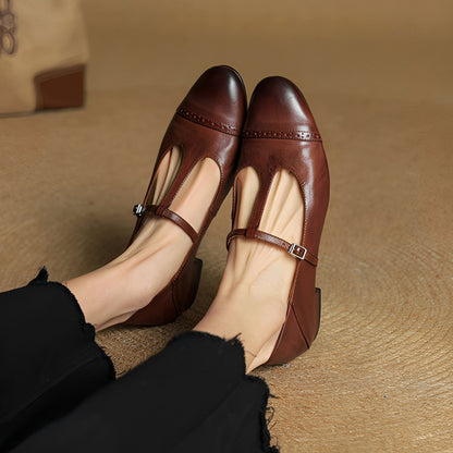 Bella - Ballerine in pelle casual con fibbia in forma di T da donna