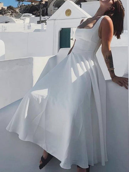 Elara | Abito Midi di Collo Cuadrado Elegante