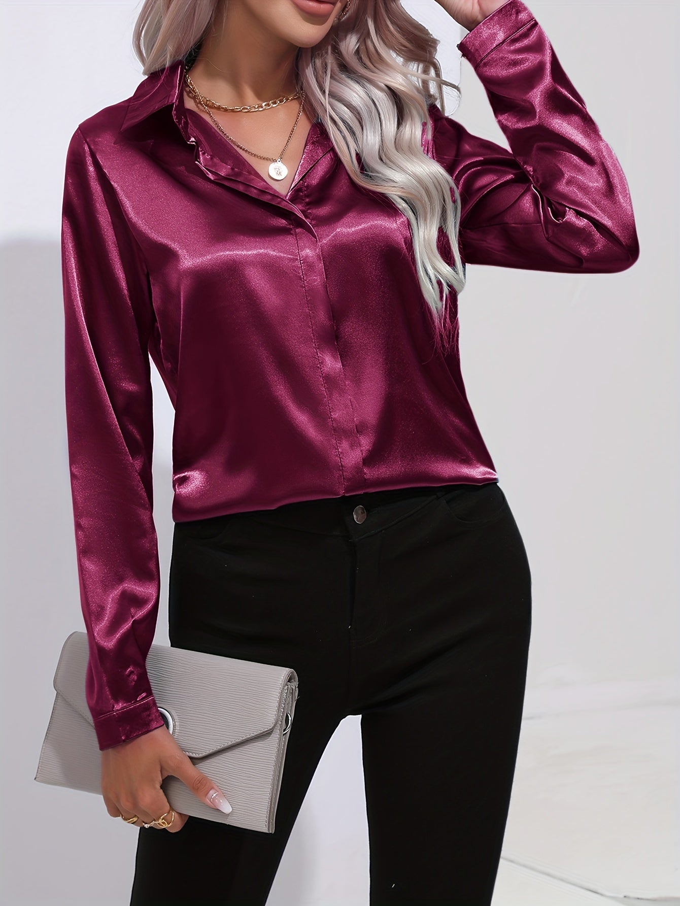 Luna - Blusa Satinada con bottoni