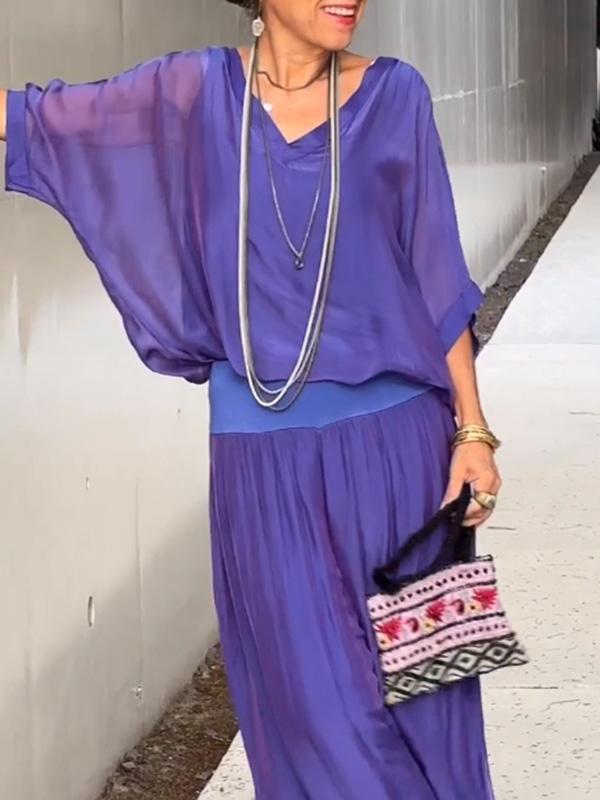 ESMERALDA – SET DI PANTALONI AMPI DI CHIFFON ELEGANTE DI DUE PEZZI