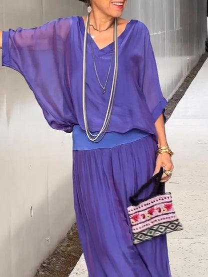 ESMERALDA – SET DI PANTALONI AMPI DI CHIFFON ELEGANTE DI DUE PEZZI