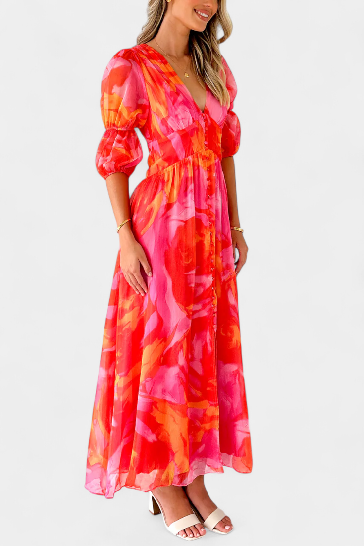 Essja Abito maxi di Manica Abullonada con scollo a V