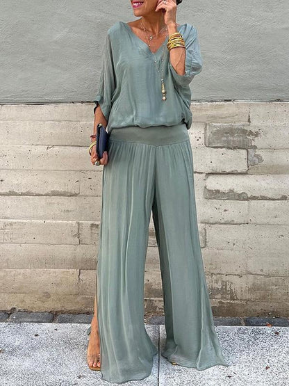 ESMERALDA – SET DI PANTALONI AMPI DI CHIFFON ELEGANTE DI DUE PEZZI