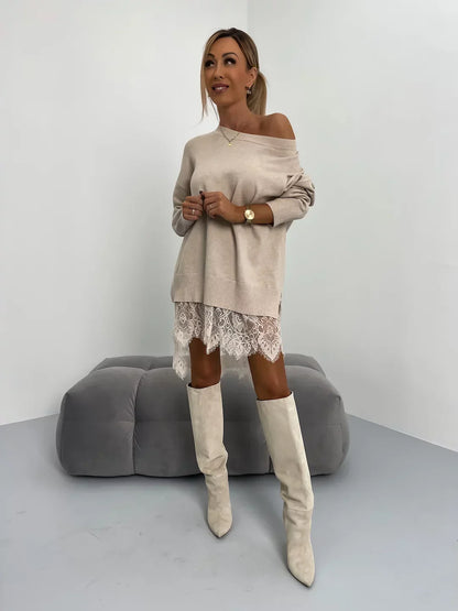 Sudadera Media con Capucha di Pizzo e Girocollo